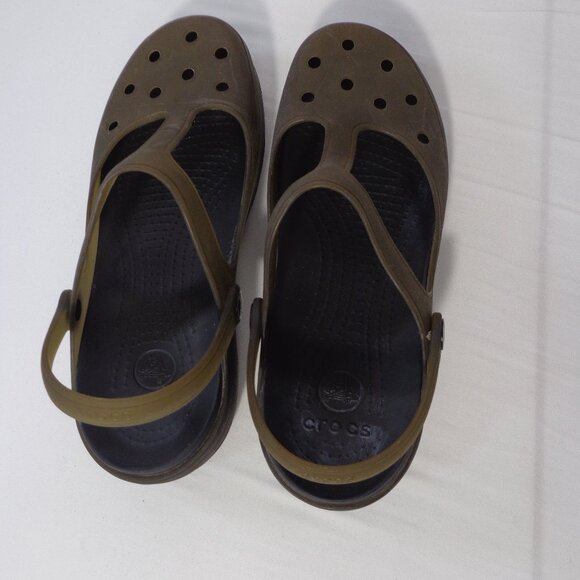 Crocs Carlie  Mary Jane Clogs Mules Olive Black T Strap Shoes Women’s Size 11 - Picture 5 of 6